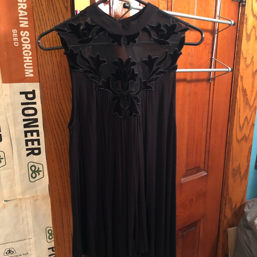 Mock neck velvet mesh tank top